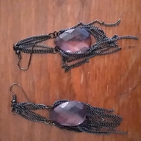 Purple stone dangly earrings - Picture 2 of 2